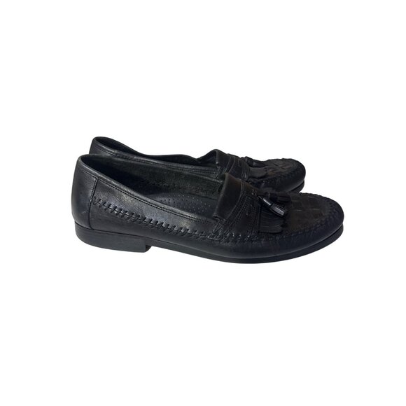 Giorgio Brutini Mens 10.5M Black Leather Tassel Loafers With Woven Detail & Rubb - Picture 3 of 7